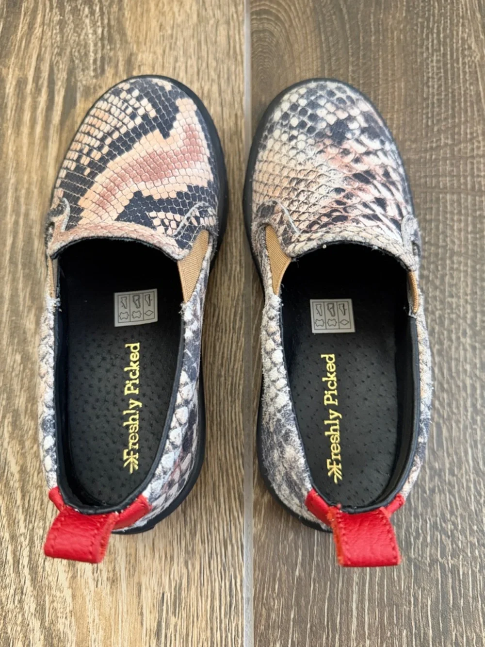 Freshly Picked Kids’ Leather Snakeskin Classic Slip On Shoe—K11